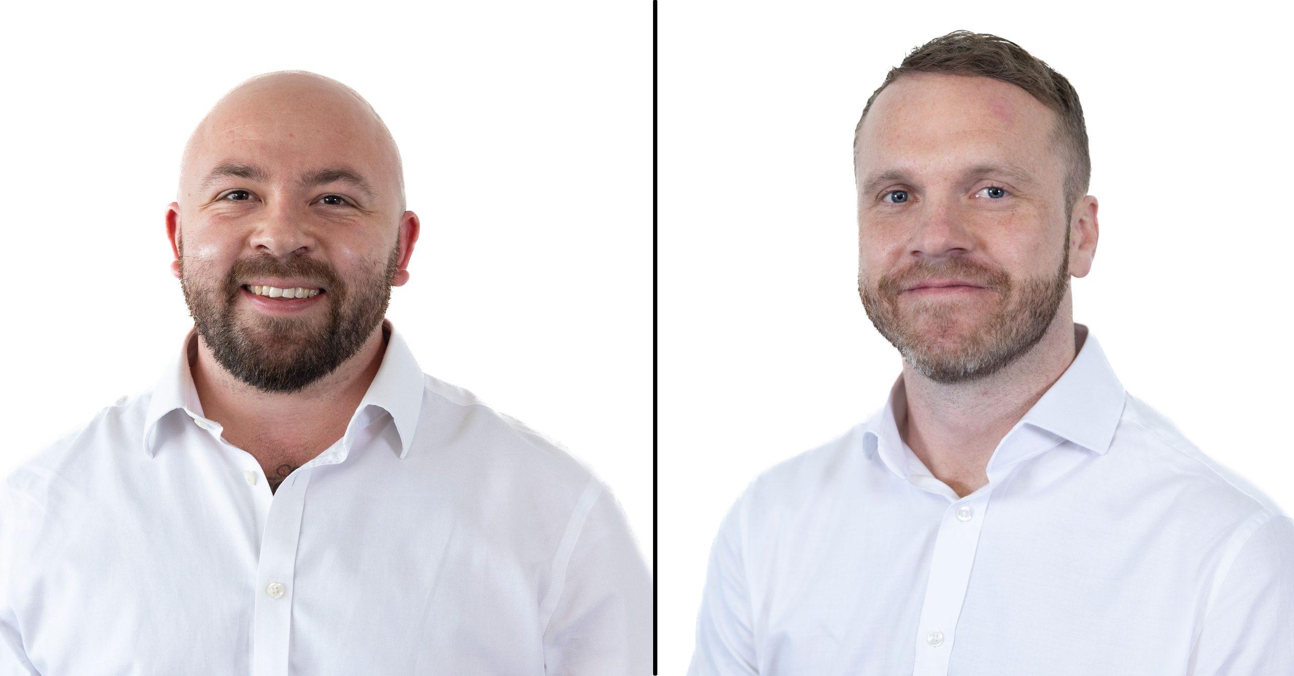 Headshots of George Bradley (left) and Ricki Horsington (right) of IV Produkt, side by side.
